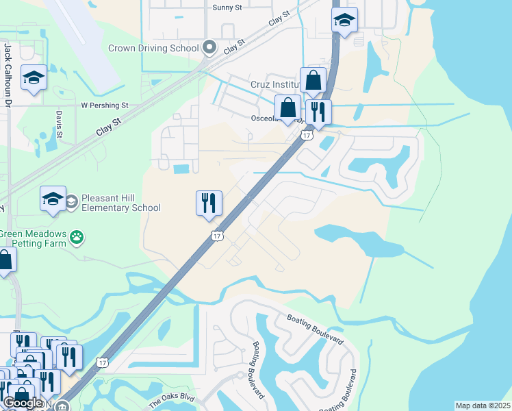 map of restaurants, bars, coffee shops, grocery stores, and more near South John Young Parkway in Osceola