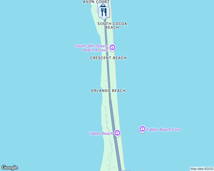 map of restaurants, bars, coffee shops, grocery stores, and more near 3466 South Atlantic Avenue in Cocoa Beach