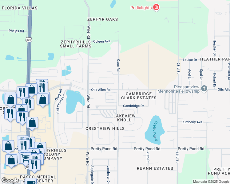 map of restaurants, bars, coffee shops, grocery stores, and more near 7738 Longhorn Trail in Zephyrhills