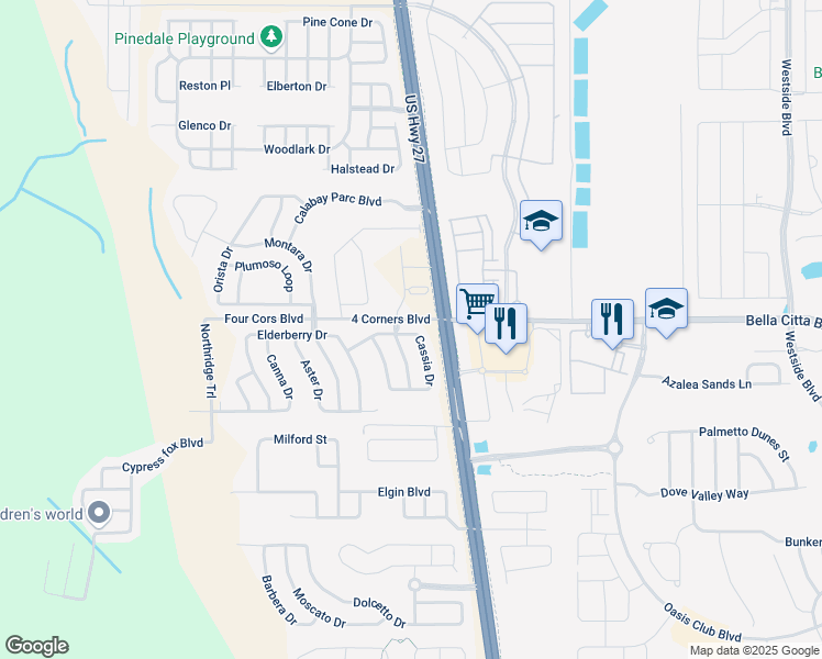 map of restaurants, bars, coffee shops, grocery stores, and more near 322 Cassia Drive in Davenport