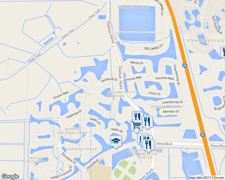 map of restaurants, bars, coffee shops, grocery stores, and more near 3371 Thurloe Drive in Rockledge