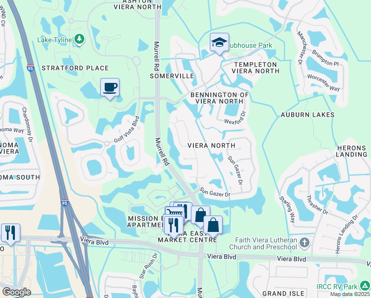 map of restaurants, bars, coffee shops, grocery stores, and more near 1562 Sun Gazer Drive in Rockledge