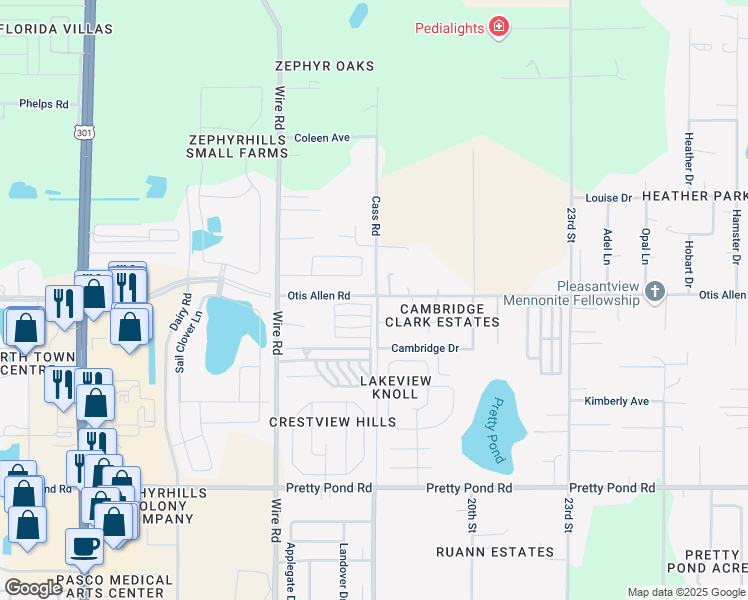 map of restaurants, bars, coffee shops, grocery stores, and more near 7738 Longhorn Trail in Zephyrhills