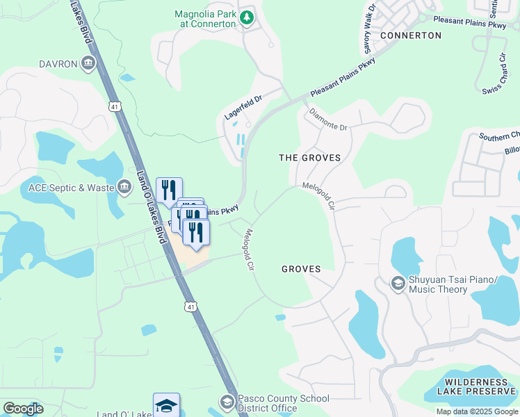 map of restaurants, bars, coffee shops, grocery stores, and more near 7942 Shaddock Place in Land O' Lakes