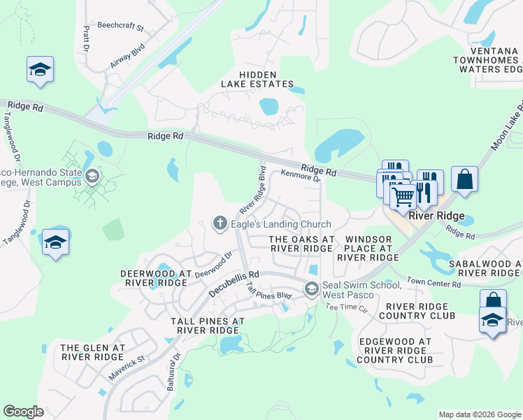 map of restaurants, bars, coffee shops, grocery stores, and more near 8014 Hathaway Drive in New Port Richey