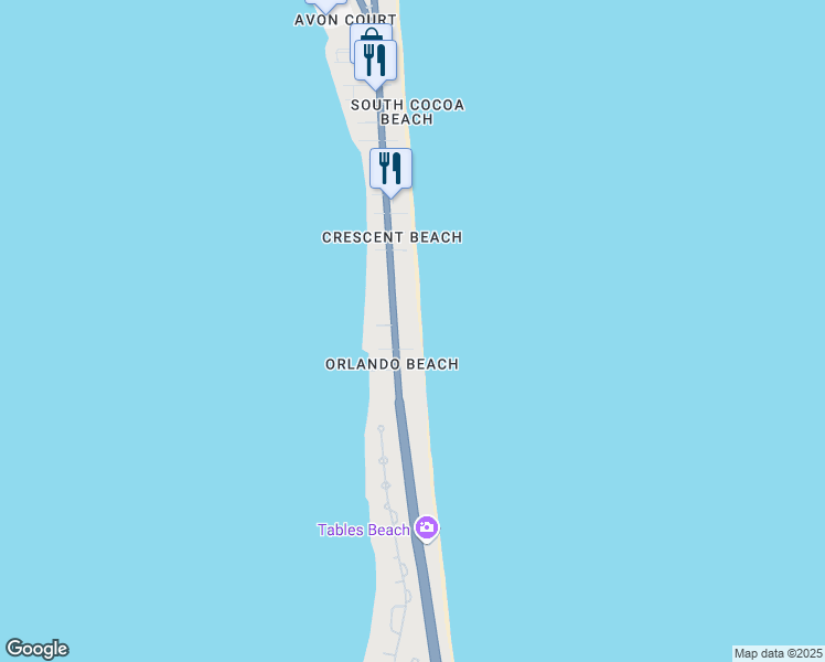 map of restaurants, bars, coffee shops, grocery stores, and more near 3499 South Atlantic Avenue in Cocoa Beach