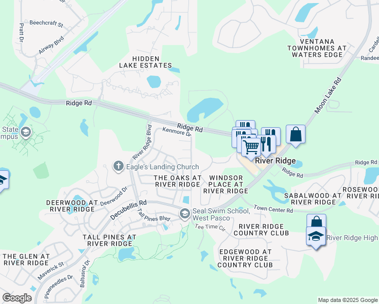 map of restaurants, bars, coffee shops, grocery stores, and more near 8004 Chadwick Drive in New Port Richey