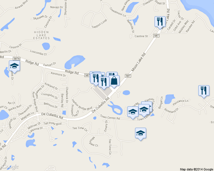 map of restaurants, bars, coffee shops, grocery stores, and more near 11400 Ridge Road in Port Richey
