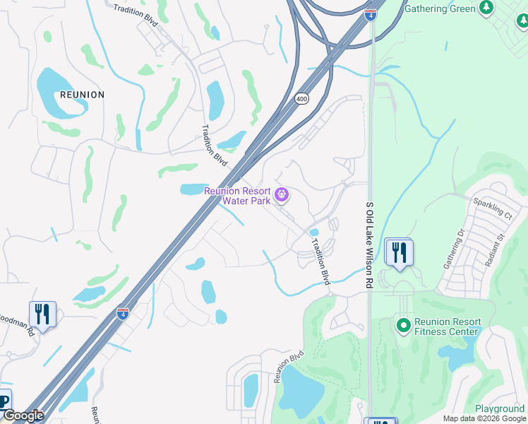 map of restaurants, bars, coffee shops, grocery stores, and more near 7661 Tradition Boulevard in Kissimmee