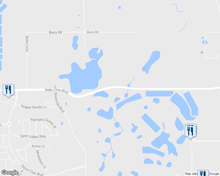 map of restaurants, bars, coffee shops, grocery stores, and more near 8790 Bella Citta Boulevard in Kissimmee