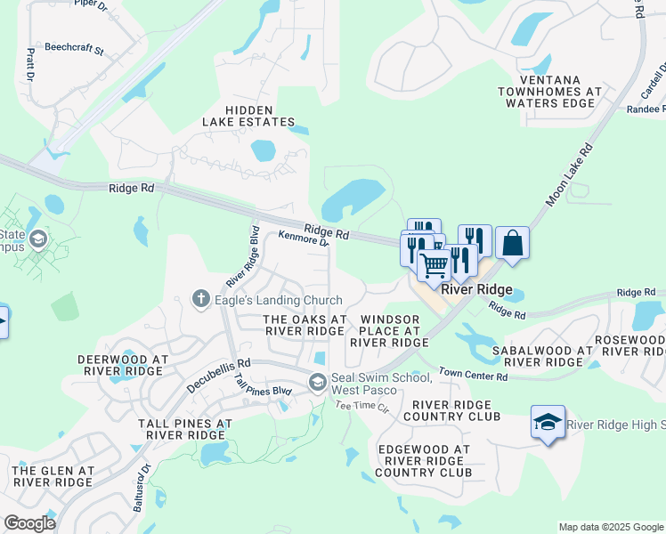 map of restaurants, bars, coffee shops, grocery stores, and more near 8032 Chadwick Drive in New Port Richey