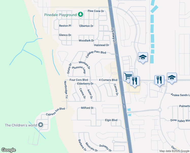map of restaurants, bars, coffee shops, grocery stores, and more near 133 Bella Verano way in Davenport