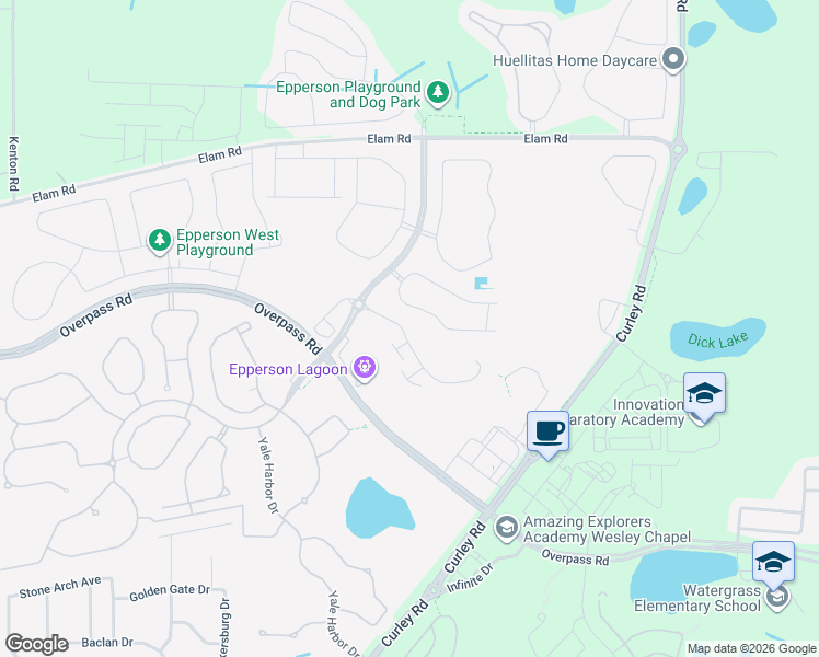 map of restaurants, bars, coffee shops, grocery stores, and more near 31811 Blue Passing Loop in Wesley Chapel