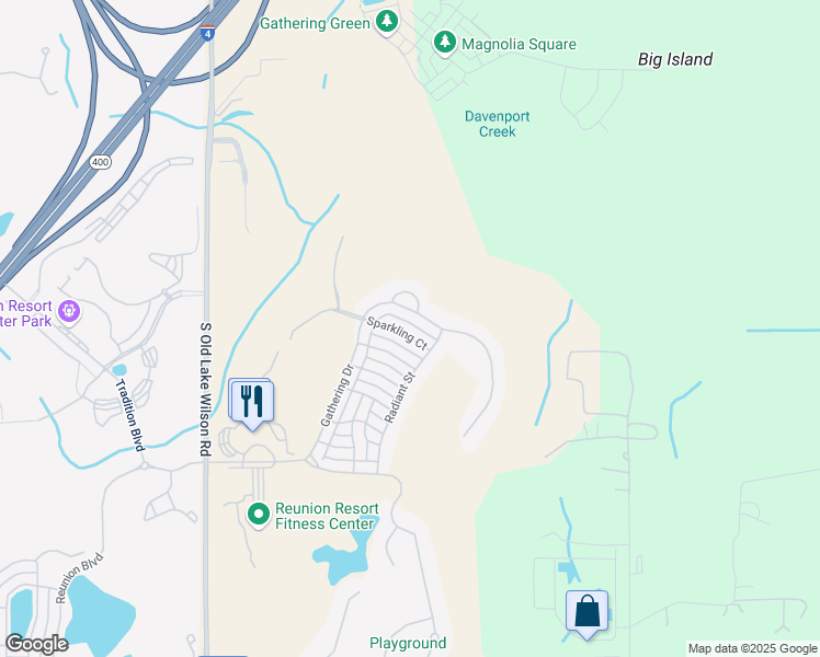 map of restaurants, bars, coffee shops, grocery stores, and more near 7459 Gathering Drive in Osceola County