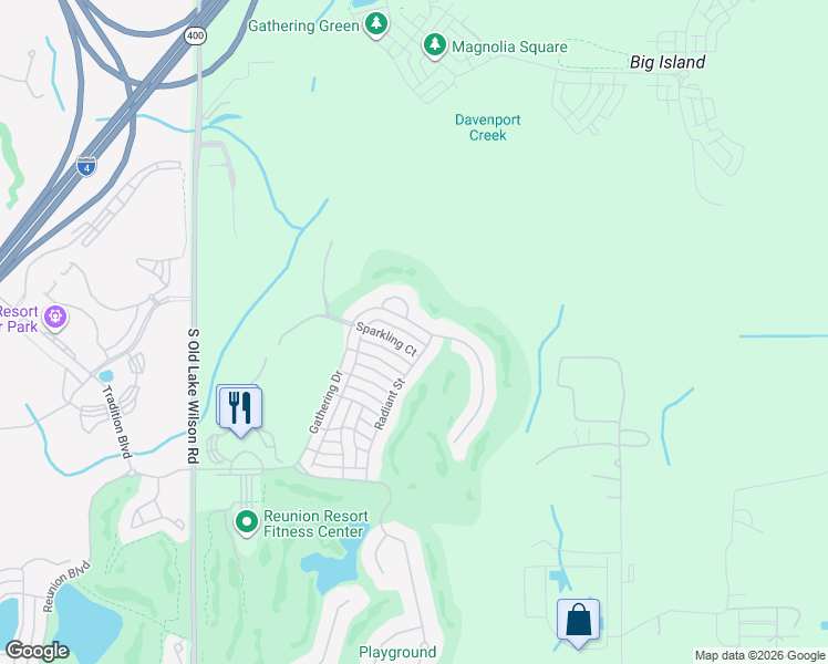 map of restaurants, bars, coffee shops, grocery stores, and more near 7459 Gathering Drive in Osceola County