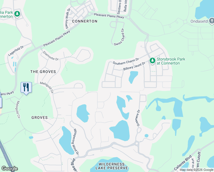 map of restaurants, bars, coffee shops, grocery stores, and more near 21093 Wistful Yearn Drive in Land O' Lakes