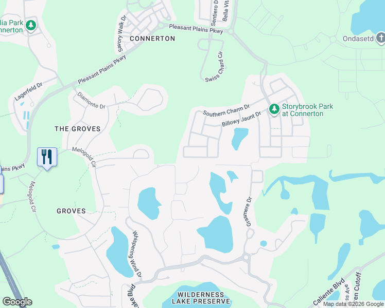 map of restaurants, bars, coffee shops, grocery stores, and more near 21093 Wistful Yearn Drive in Land O' Lakes