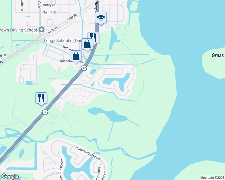 map of restaurants, bars, coffee shops, grocery stores, and more near 781 Hacienda Circle in Kissimmee
