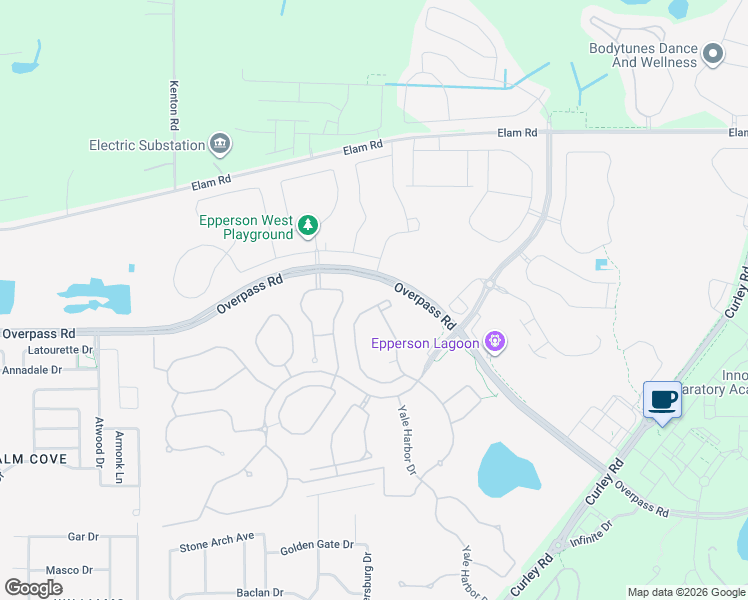 map of restaurants, bars, coffee shops, grocery stores, and more near 8127 Lago Mist Way in Wesley Chapel