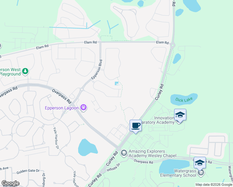 map of restaurants, bars, coffee shops, grocery stores, and more near 8082 Rolling Shell Trail in Wesley Chapel