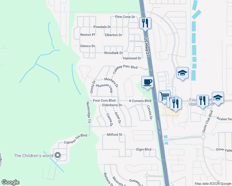 map of restaurants, bars, coffee shops, grocery stores, and more near 227 Montara Drive in Davenport