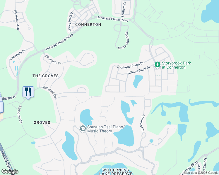 map of restaurants, bars, coffee shops, grocery stores, and more near 21093 Wistful Yearn Drive in Land O' Lakes