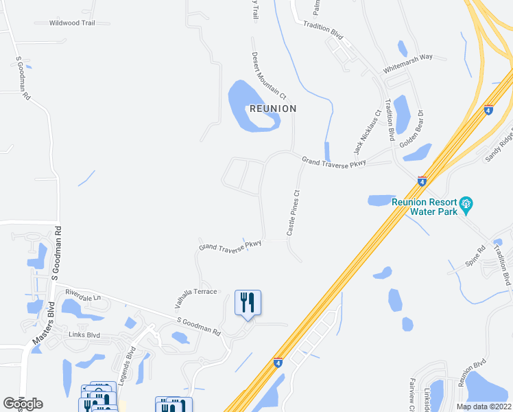 map of restaurants, bars, coffee shops, grocery stores, and more near 1140 Grand Traverse Parkway in Four Corners