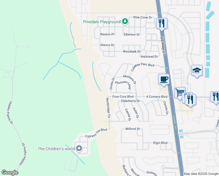 map of restaurants, bars, coffee shops, grocery stores, and more near 652 Orista Drive in Davenport