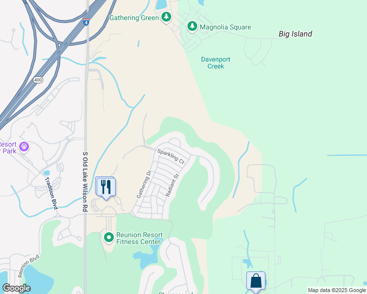 map of restaurants, bars, coffee shops, grocery stores, and more near 7459 Gathering Drive in Osceola County