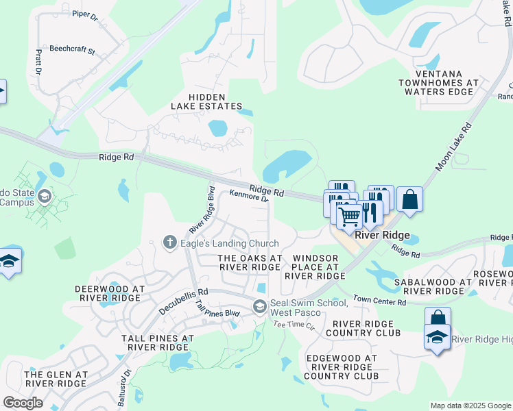map of restaurants, bars, coffee shops, grocery stores, and more near 11007 Bentwood Court in New Port Richey