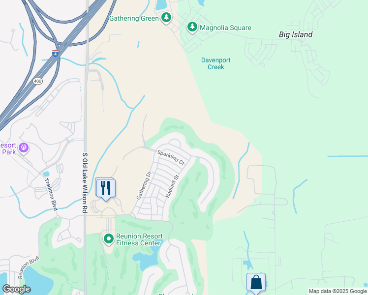 map of restaurants, bars, coffee shops, grocery stores, and more near 7459 Gathering Drive in Kissimmee