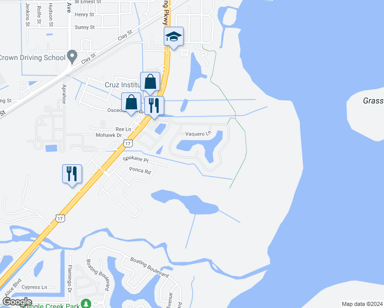 map of restaurants, bars, coffee shops, grocery stores, and more near 774 Hacienda Circle in Kissimmee