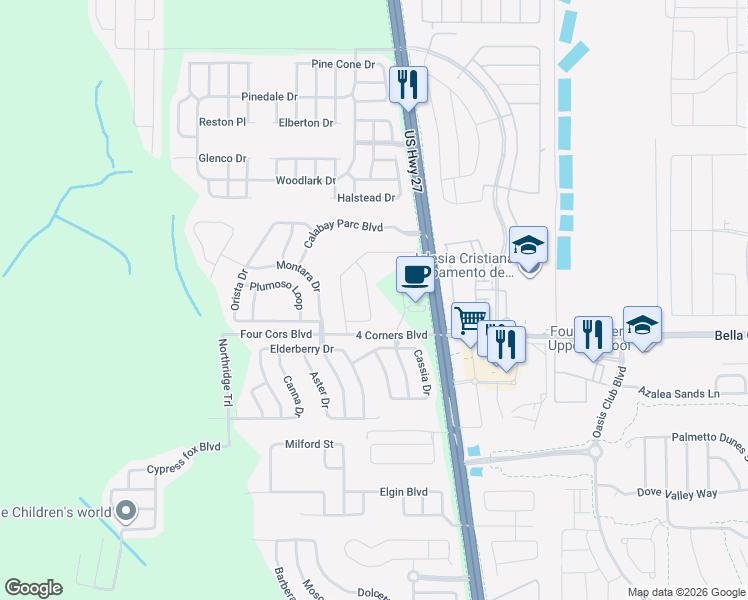 map of restaurants, bars, coffee shops, grocery stores, and more near 349 Casa Verano Lane in Davenport