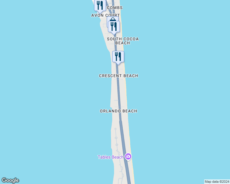 map of restaurants, bars, coffee shops, grocery stores, and more near 3393 South Atlantic Avenue in Cocoa Beach