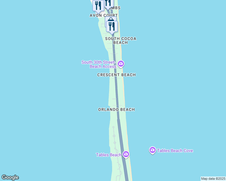 map of restaurants, bars, coffee shops, grocery stores, and more near 3393 South Atlantic Avenue in Cocoa Beach