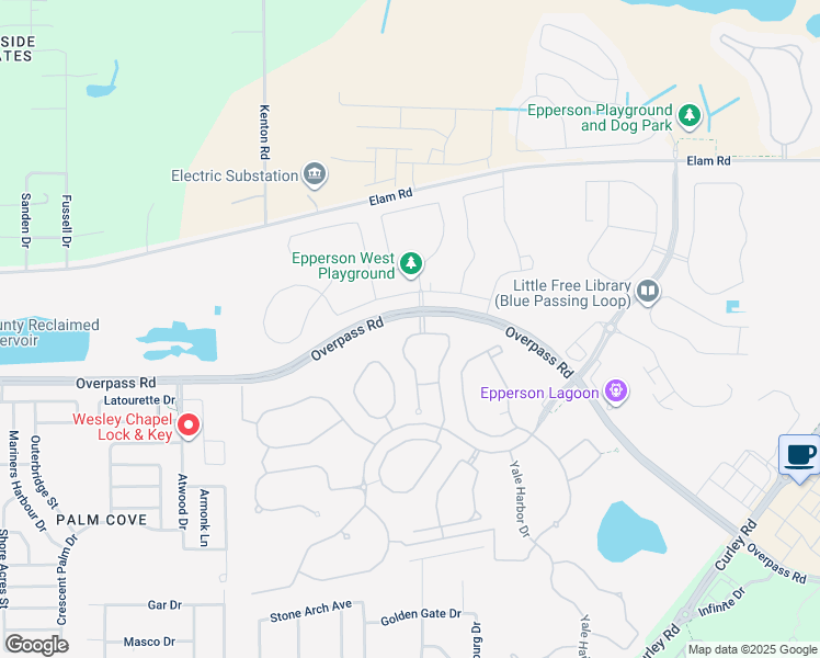 map of restaurants, bars, coffee shops, grocery stores, and more near 8190 Olive Brook Drive in Wesley Chapel
