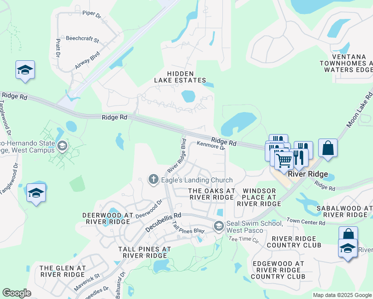map of restaurants, bars, coffee shops, grocery stores, and more near 8111 Hathaway Drive in New Port Richey