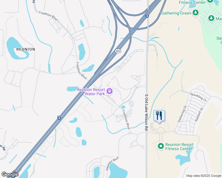 map of restaurants, bars, coffee shops, grocery stores, and more near Tradition Boulevard in Kissimmee