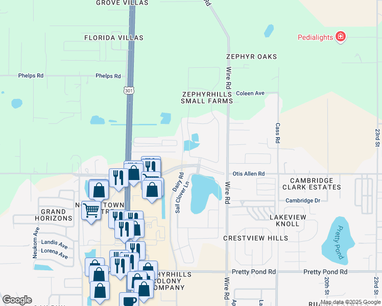 map of restaurants, bars, coffee shops, grocery stores, and more near 38211 Blackbird Lane in Zephyrhills