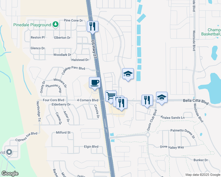 map of restaurants, bars, coffee shops, grocery stores, and more near Terra del sol Blvd in Davenport