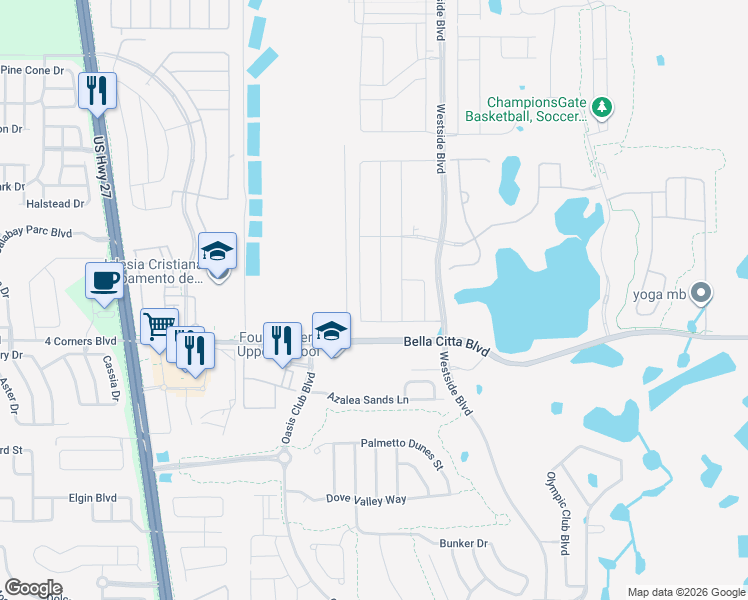 map of restaurants, bars, coffee shops, grocery stores, and more near 9040 Sommerset Hills Drive in Four Corners