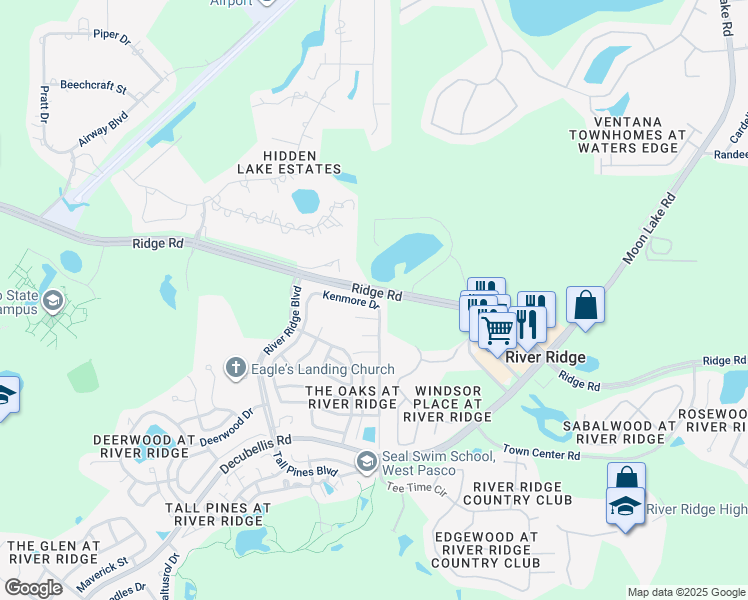 map of restaurants, bars, coffee shops, grocery stores, and more near 8104 Chadwick Drive in New Port Richey