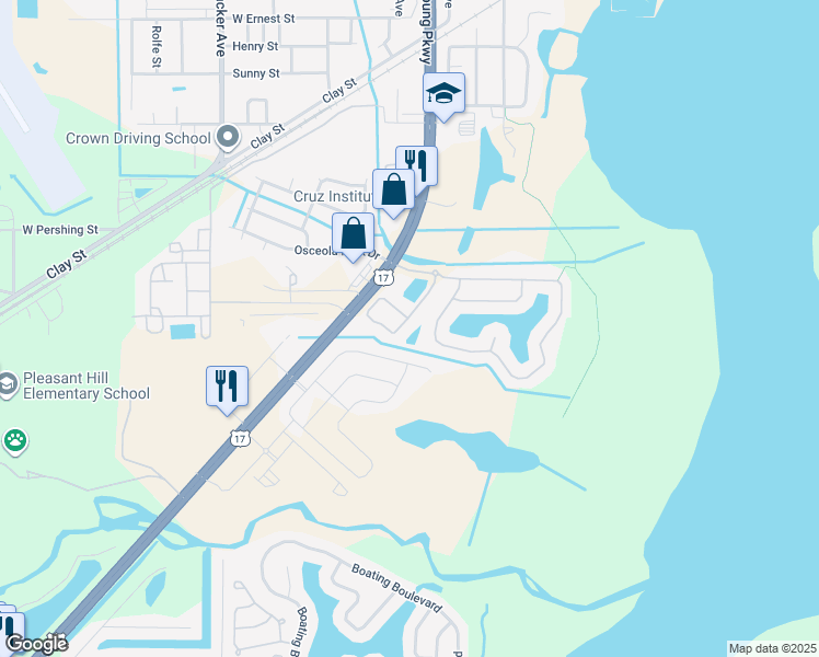 map of restaurants, bars, coffee shops, grocery stores, and more near 1965 Estancia Circle in Kissimmee