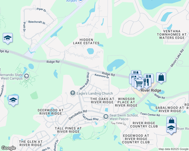 map of restaurants, bars, coffee shops, grocery stores, and more near 10904 Kenmore Drive in New Port Richey