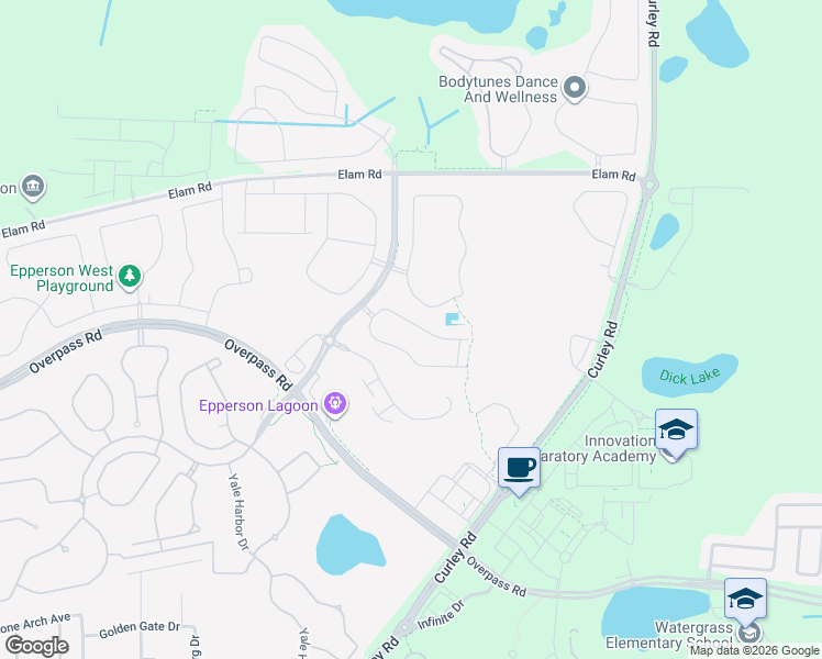 map of restaurants, bars, coffee shops, grocery stores, and more near 31819 Blue Passing Loop in Wesley Chapel