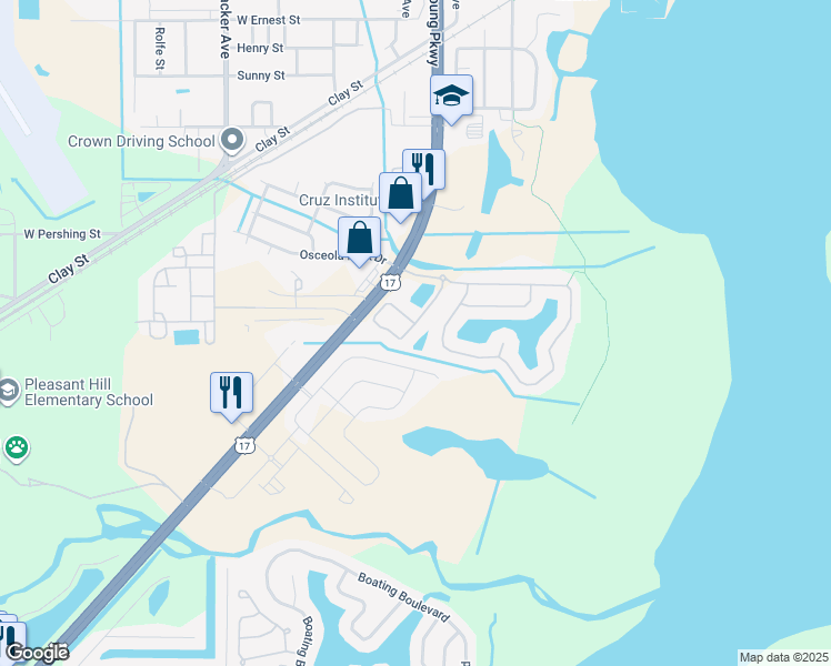 map of restaurants, bars, coffee shops, grocery stores, and more near 1965 Estancia Circle in Kissimmee