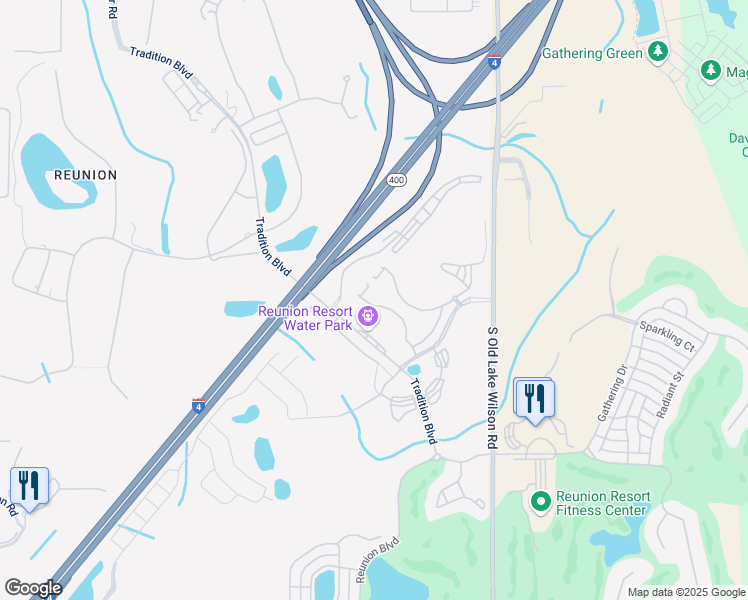 map of restaurants, bars, coffee shops, grocery stores, and more near Tradition Boulevard in Kissimmee