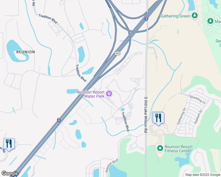 map of restaurants, bars, coffee shops, grocery stores, and more near Tradition Boulevard in Kissimmee