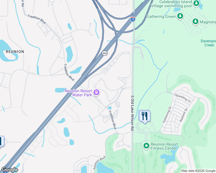 map of restaurants, bars, coffee shops, grocery stores, and more near Spine Road in Kissimmee