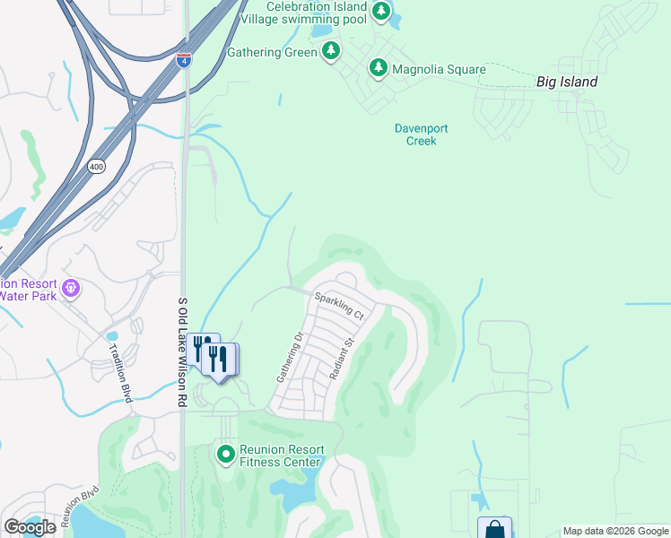 map of restaurants, bars, coffee shops, grocery stores, and more near 7481 Gathering Loop in Osceola County